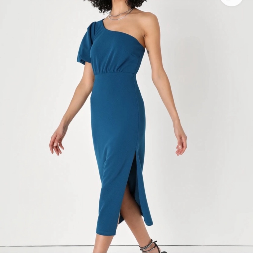 Lulu's One-Shoulder Blue Asymmetrical Dress